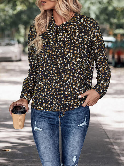 Load image into Gallery viewer, Printed Tie Neck Long Sleeve Top
