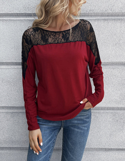 Load image into Gallery viewer, Ivy Lane Lace Long Sleeve Round Neck Tee
