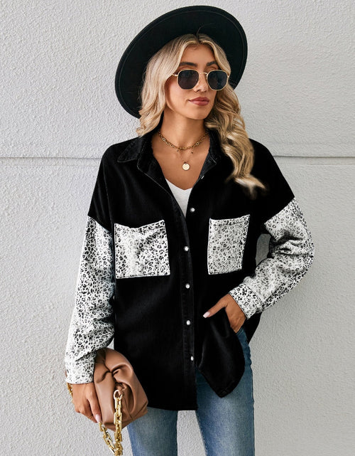 Load image into Gallery viewer, Leopard Button Up Denim Jacket
