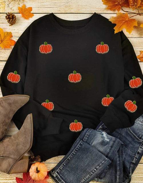 Load image into Gallery viewer, Pumpkin Round Neck Long Sleeve Sweatshirt

