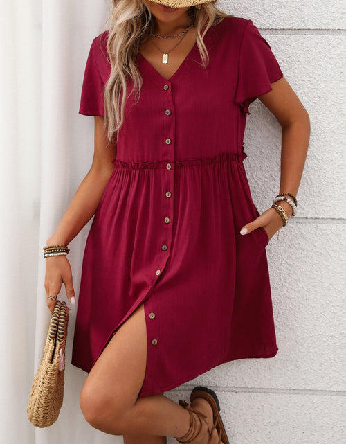 Load image into Gallery viewer, Button Front Flutter Sleeve Dress
