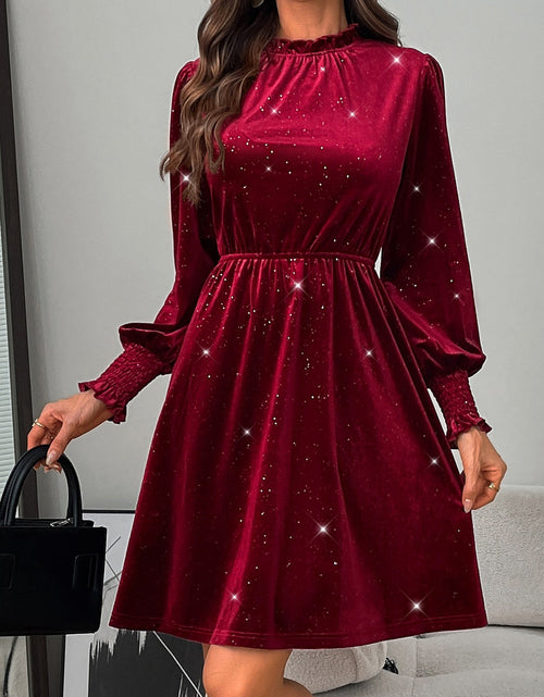 Load image into Gallery viewer, Glitter Mock Neck Long Sleeve Mini Dress
