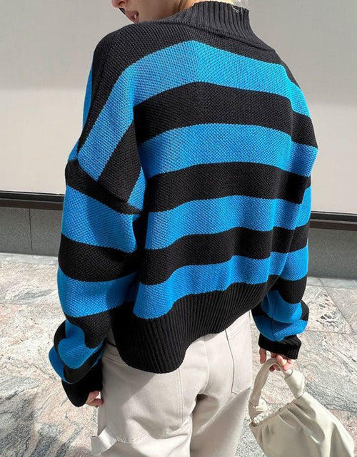 Load image into Gallery viewer, Striped Button Down Drop Shoulder Cardigan
