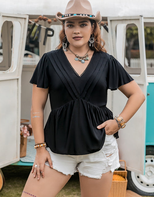 Load image into Gallery viewer, Plus Size V-Neck Flutter Sleeve Blouse
