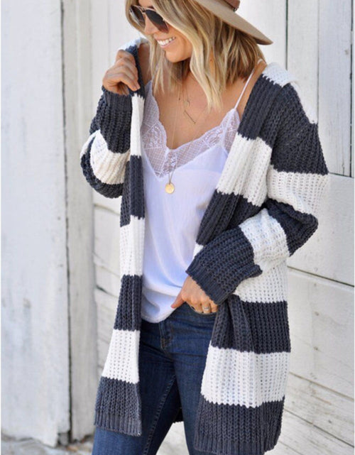 Load image into Gallery viewer, Contrast Stripes Open Front Long Sleeve Cardigan
