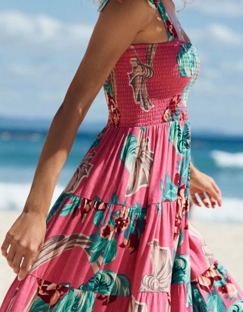 Load image into Gallery viewer, Floral Smocked Tie-Shoulder Tiered Dress
