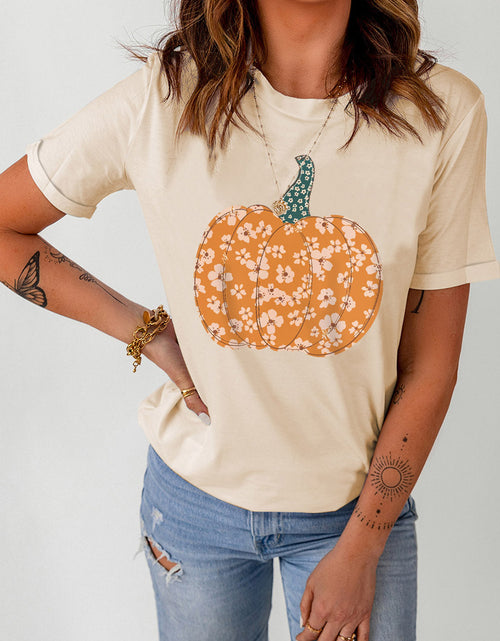 Load image into Gallery viewer, Pumpkin Graphic Round Neck Cuffed T-Shirt
