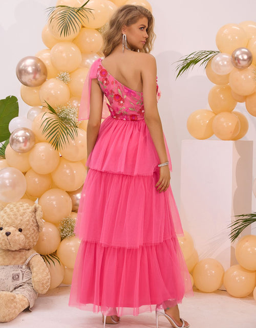 Load image into Gallery viewer, Embroidered Layered Single Shoulder Midi Dress
