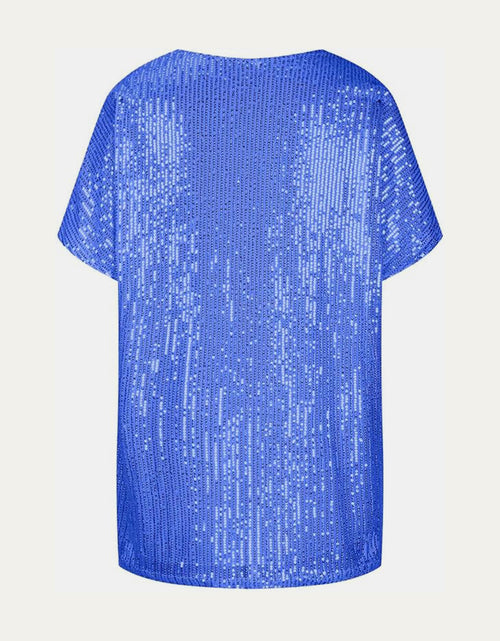 Load image into Gallery viewer, Full Size Sequin V-Neck Short Sleeve Top
