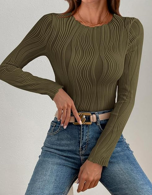 Load image into Gallery viewer, Textured Round Neck Long Sleeve Top
