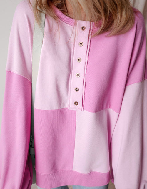 Load image into Gallery viewer, Color Block Half Button Long Sleeve Sweatshirt
