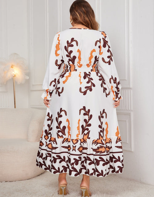 Load image into Gallery viewer, Honey Plus Size Printed Surplice Flounce Sleeve Dress
