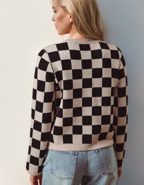 Load image into Gallery viewer, Double Take Full Size Checkered Tie Front Long Sleeve Cardigan
