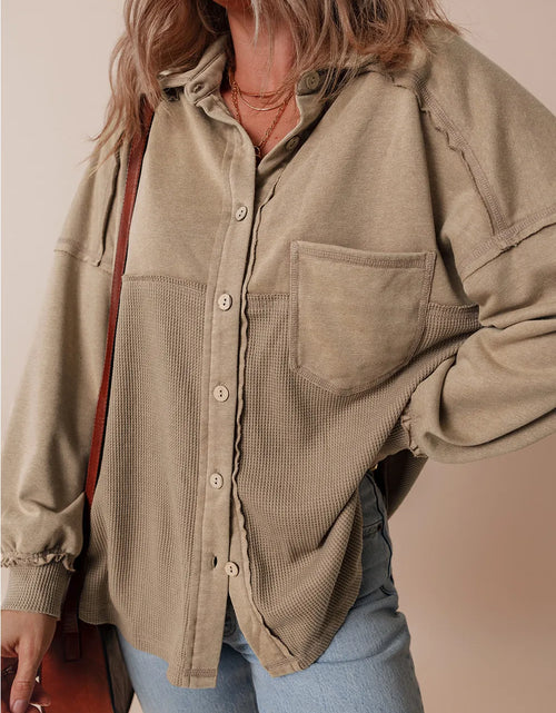 Load image into Gallery viewer, Waffle-Knit Collared Neck Long Sleeve Shacket

