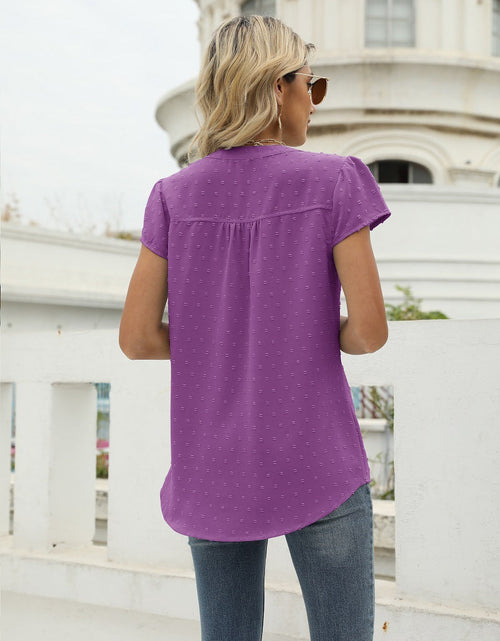 Load image into Gallery viewer, Swiss Dot Notched Neck Short Sleeve Top
