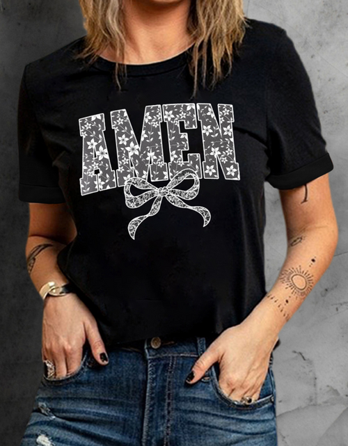 Load image into Gallery viewer, AMEN Bow Round Neck Short Sleeve T Shirt

