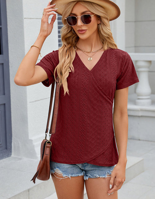 Load image into Gallery viewer, Eyelet Surplice Short Sleeve T-Shirt
