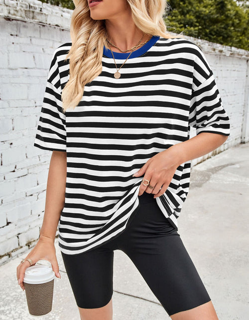 Load image into Gallery viewer, Lovelet Striped Round Neck Half Sleeve T-Shirt
