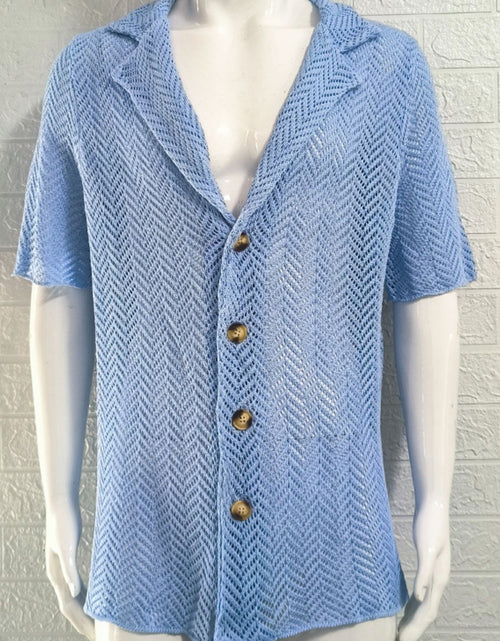 Load image into Gallery viewer, Men's Plus Size Herringbone Eyelet Button Down Knit Shirt
