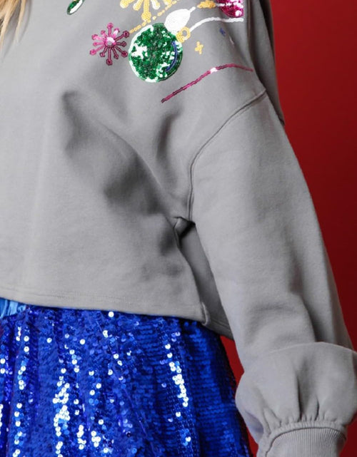 Load image into Gallery viewer, Sequin Round Neck Dropped Shoulder Sweatshirt
