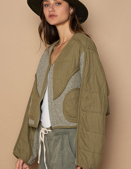 Load image into Gallery viewer, POL Quilted Knit Viding Detail Knit Patch Jacket
