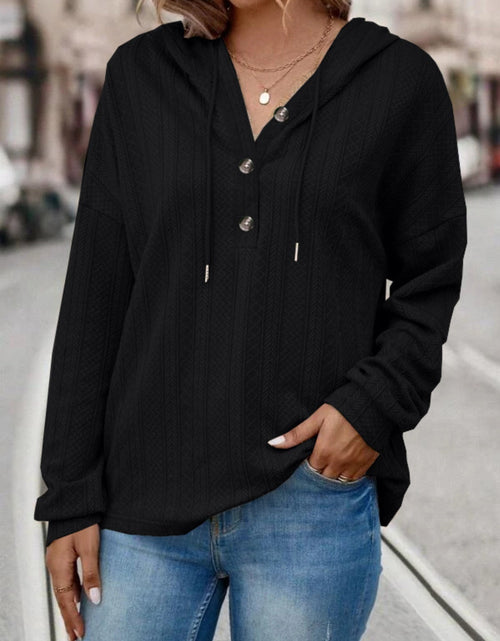 Load image into Gallery viewer, Drawstring Dropped Shoulder Long Sleeve Hoodie
