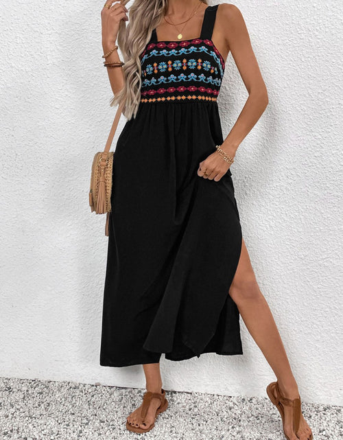 Load image into Gallery viewer, Perfee Embroidered Floral Side Slit Sleeveless Midi Dress
