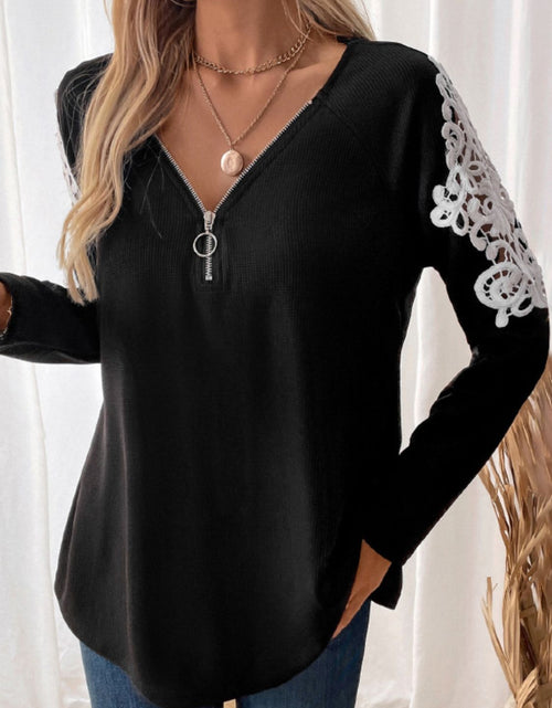 Load image into Gallery viewer, Perfee Lace Detail Quarter Zip Long Sleeve Top

