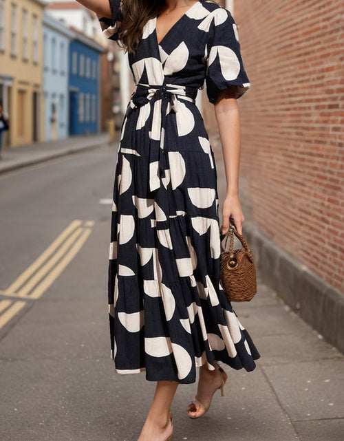 Load image into Gallery viewer, Tied Slit Printed Half Sleeve Midi Dress
