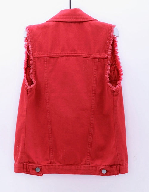 Load image into Gallery viewer, Full Size Button Down Raw Hem Sleeveless Denim Jacket Plus Size
