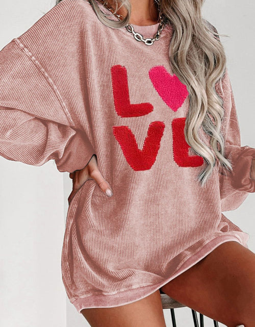 Load image into Gallery viewer, Valentine’s Day LOVE Round Neck Long Sleeve Sweatshirt
