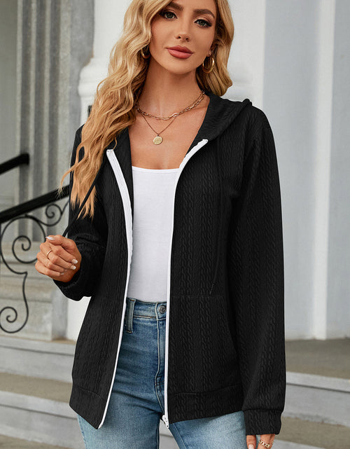 Load image into Gallery viewer, Drawstring Zip Up Long Sleeve Hoodie
