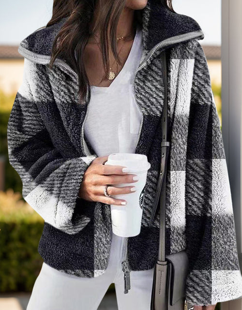 Load image into Gallery viewer, Full Size Plaid Zip Up Long Sleeve Jacket
