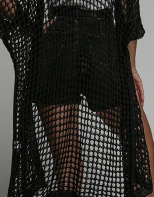 Load image into Gallery viewer, Openwork Open Front Three-Quarter Sleeve Cover Up
