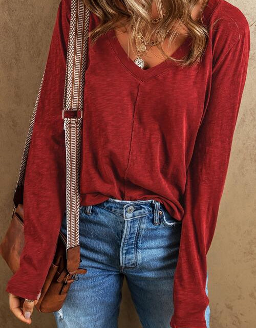 Load image into Gallery viewer, Exposed Seam V-Neck Long Sleeve T-Shirt
