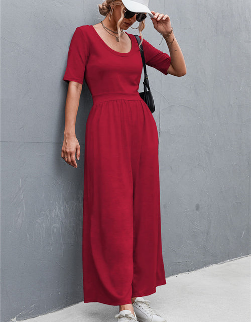 Load image into Gallery viewer, Scoop Neck Half Sleeve Wide Leg Jumpsuit
