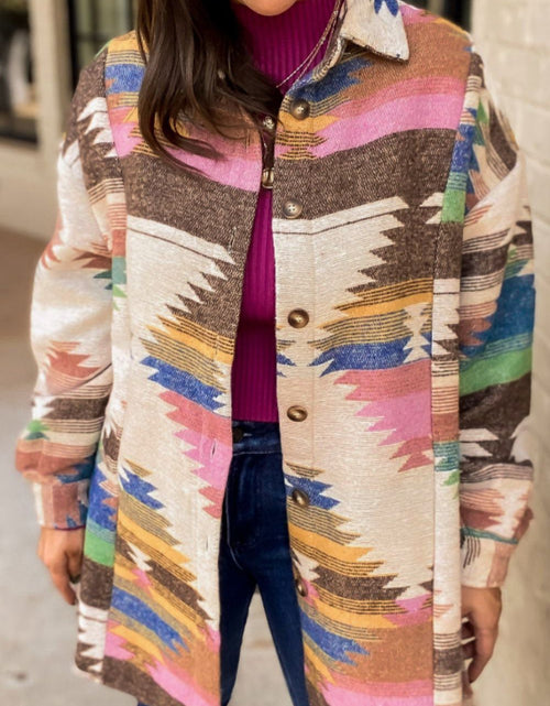 Load image into Gallery viewer, Geometric Button Up Long Sleeve Jacket
