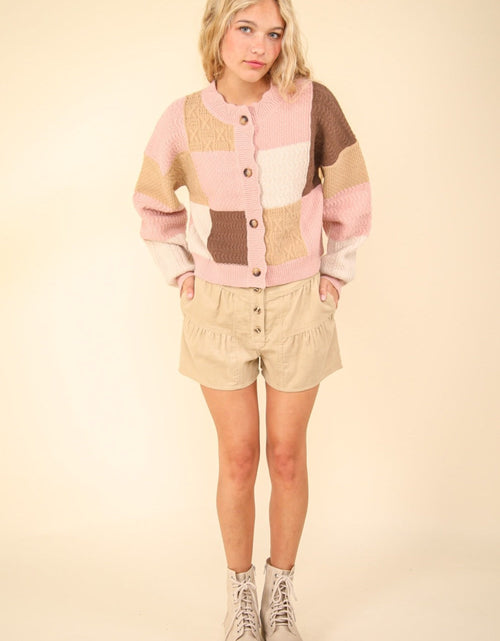 Load image into Gallery viewer, VERY J Color Block Button Down Textured Sweater Cardigan
