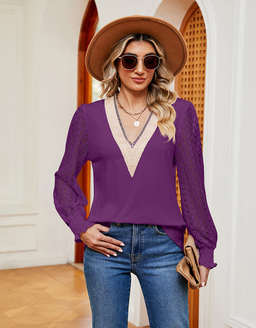 Load image into Gallery viewer, Contrast V-Neck Long Sleeve Blouse
