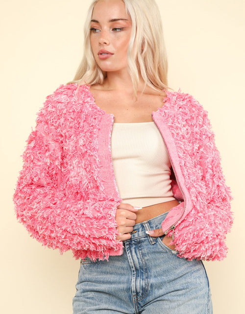 Load image into Gallery viewer, VERY J Shaggy Yarn Knit Zip Up Jacket

