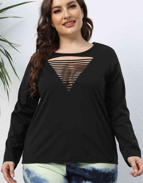 Load image into Gallery viewer, Plus Size Cutout Front Long Sleeve T-Shirt

