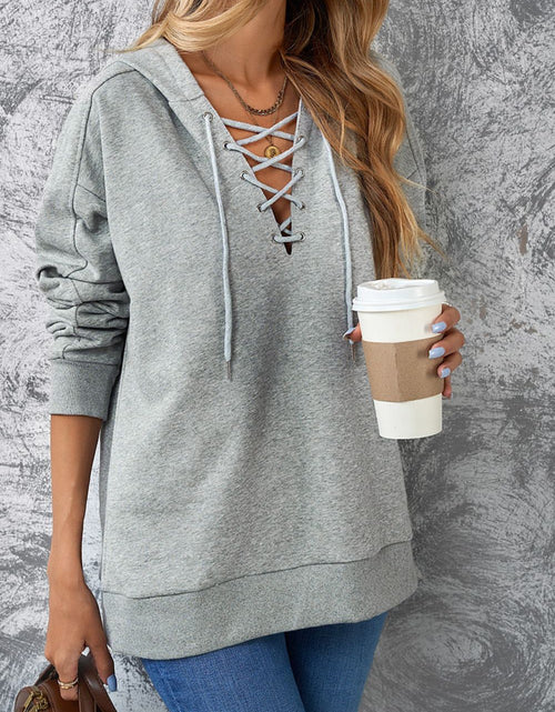 Load image into Gallery viewer, Lace Up Long Sleeve Hoodie
