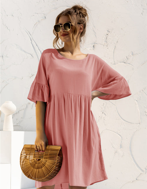 Load image into Gallery viewer, Boat Neck Flounce Sleeve Knee-Length Dress
