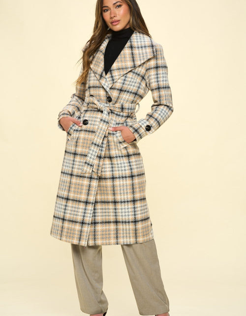Load image into Gallery viewer, Coalition LA Double-Breasted Plaid Coat with Belt
