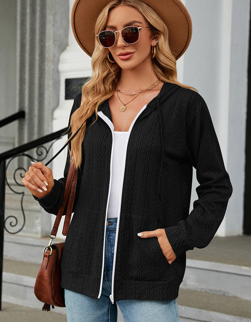Load image into Gallery viewer, Drawstring Zip Up Long Sleeve Hoodie
