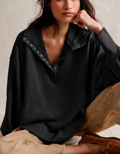 Load image into Gallery viewer, Exposed Seam Side Slit Long Sleeve Sweatshirt
