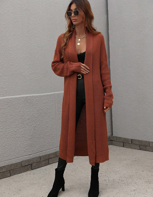 Load image into Gallery viewer, Waffle Knit Open Front Duster Cardigan With Pockets
