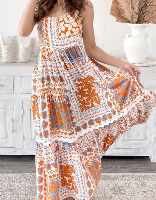 Load image into Gallery viewer, Printed Smocked Back Ricrac Trim Cami Dress
