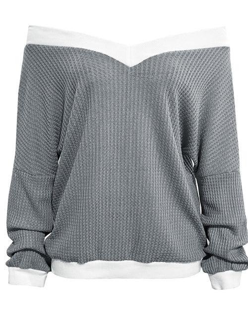 Load image into Gallery viewer, Contrast Trim Off-Shoulder Long Sleeve Sweatshirt
