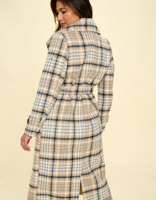Load image into Gallery viewer, Coalition LA Double-Breasted Plaid Coat with Belt
